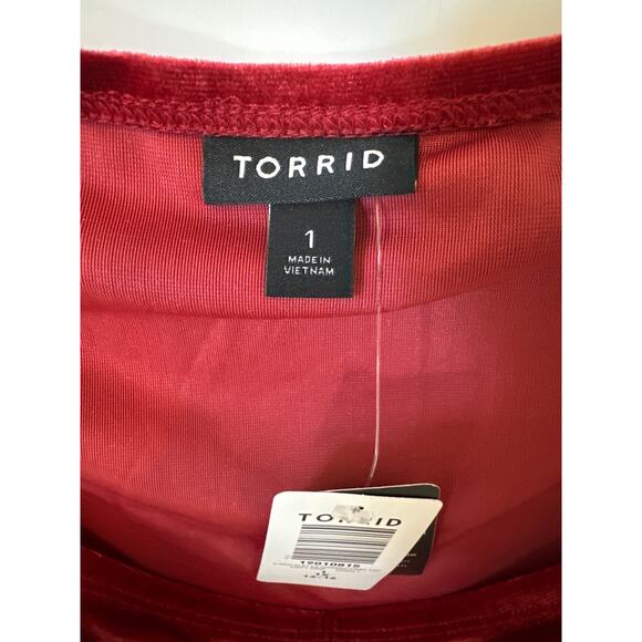 Torrid Stretch Velvet Shirred Front Off The Shoulder Top Red Size 1X Holiday 90s - Picture 6 of 14
